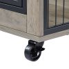 Furniture Style Dog Crate Side Table on Wheels with Double Doors and Lift Top.